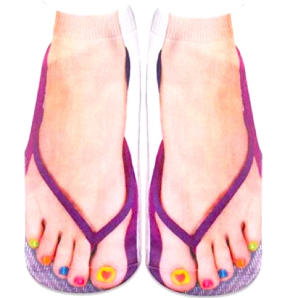 🆕FUN SOCKS: Purple Thong Sandal Crew socks- Women’s size 6 to 8